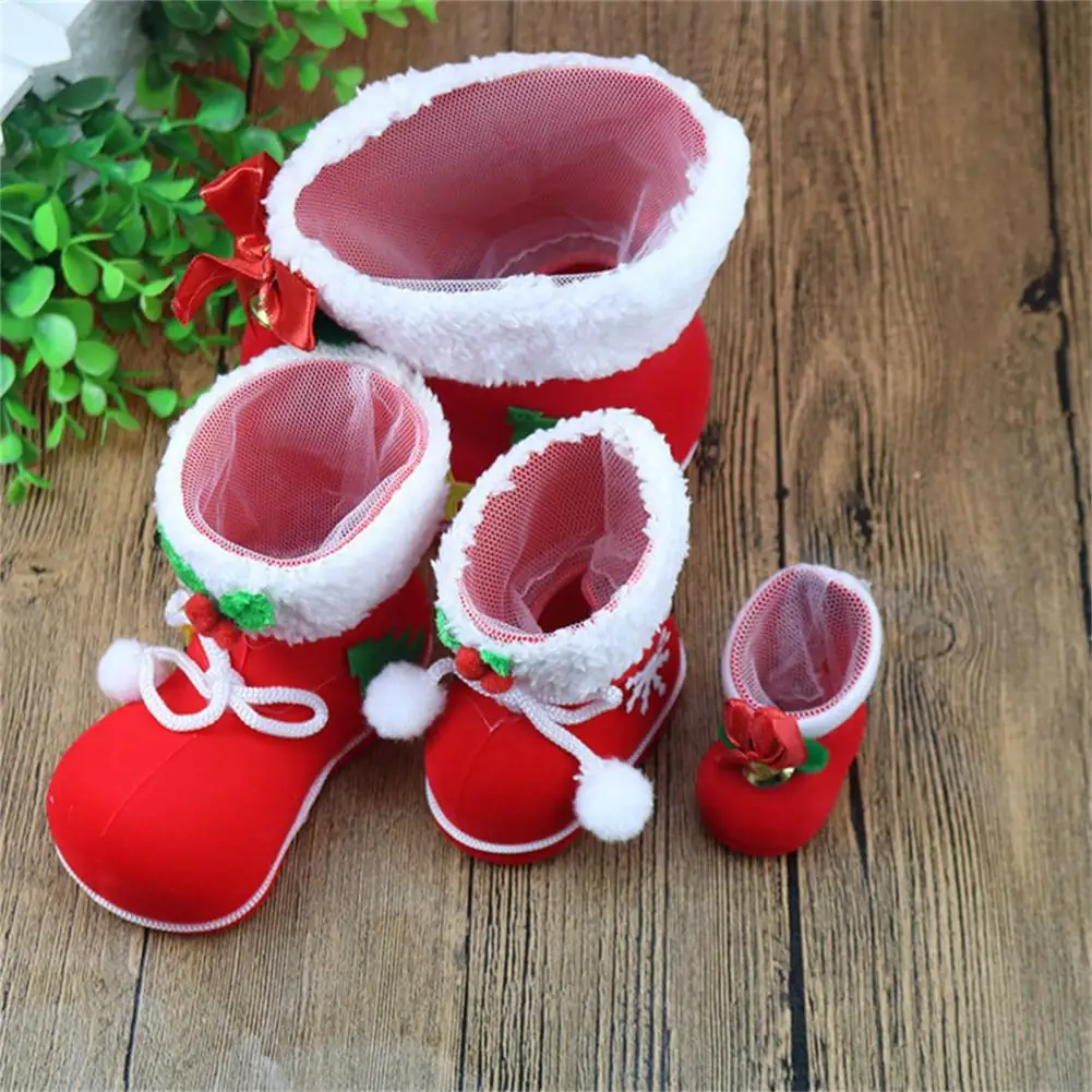 Christmas Candy Boots Cute Plastic Plush Christmas Candy Red Boots Shoes Santa Gift Stocking Xmas Candy Shoes Home Decorations