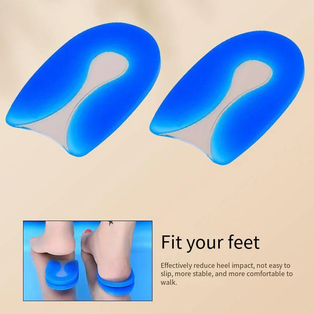 1Pair Silicone Heels Insoles Absorbing Shoes Pads Self-Adhesive Heel Pads Shock Plantar Fasciitis Foot Pain Relief Gel Cushion