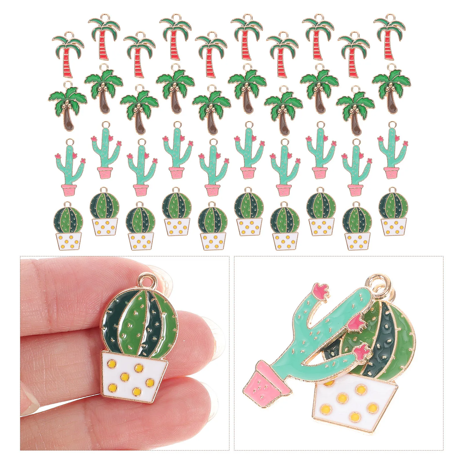 

40pcs Hawaii Style Enamel Jewelry Charms Pendants Diy Necklace Earring Bracelet Keychain Making Alloy Tree Cactus Diy