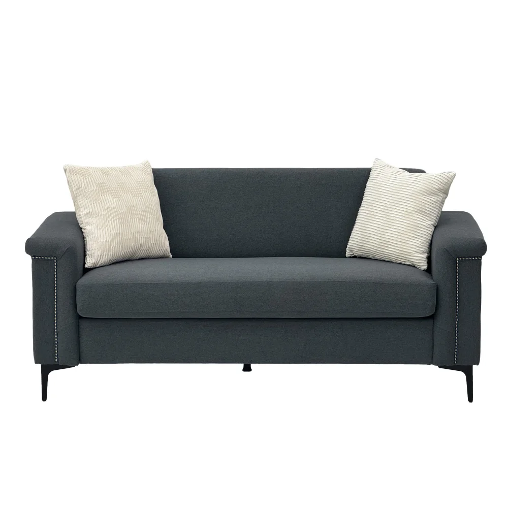 PINGGO 2-Sitzer-Sofa im nordischen Stil, feiner Leinenstoff, Massivholzrahmen, stabile Eisenbeine, 174 x 72 x 82 cm, Wohnzimmermöbel – Detail 16