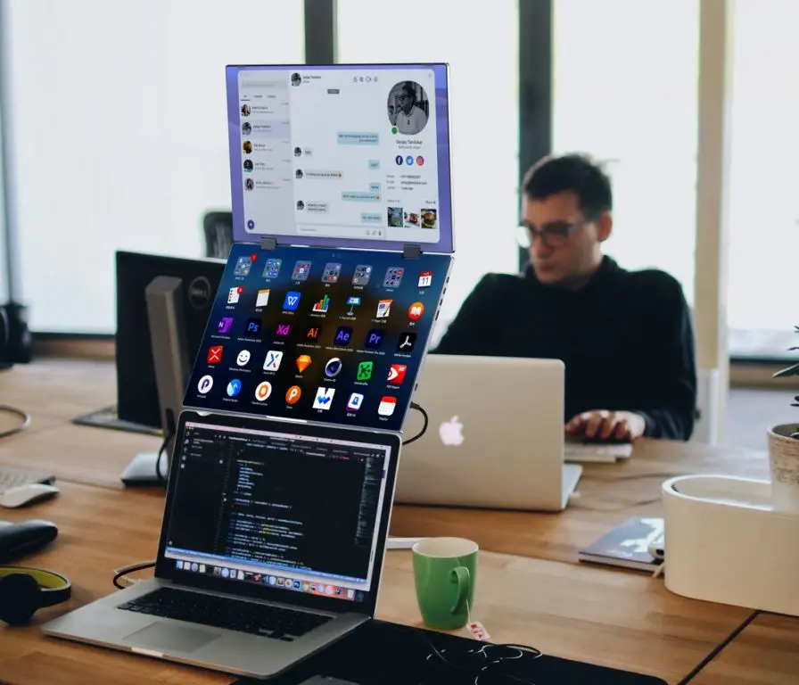 

Portable Dual Monitor 2 x 15.6 Inches Foldable Flexible Triple Monitor Setup for Laptop IPS Panel LED Screen Type C Interface