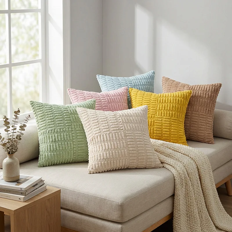 Cross Striped Corduroy Pillow Cover Soft Ribbed Throw Pillow Case for Sofa Living Room Decorative Cushion Cover No Insert