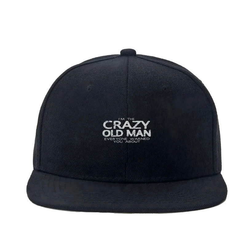 Men Women Unisex Flat Brim Snapback Cap I'm The Crazy Old Man Distressed Funny Slogan Graphic Hat Vintage Adjustable Breathable