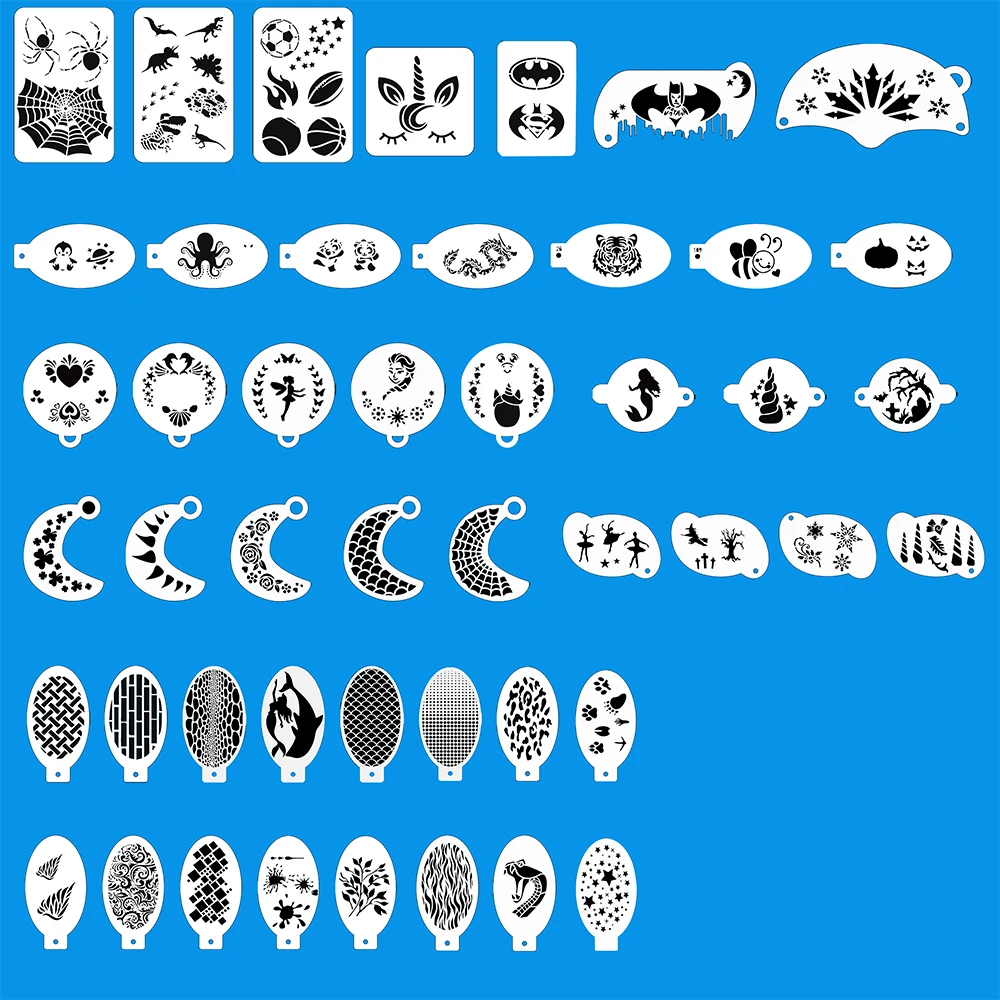 47pcs Reusable Face Paint Stencils for Body Art Painting Halloween Party Makeup Temporary Tattoos Stencils