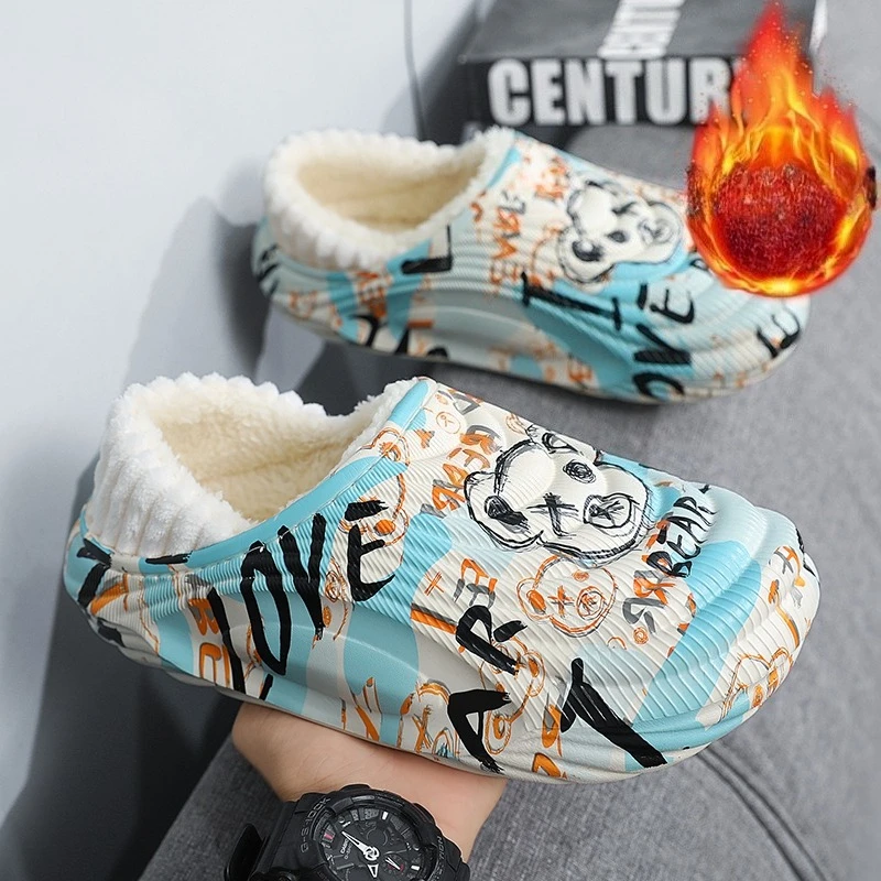

Плюшевые тапочки унисекс, зимние теплые хлопковые сабо для мужчин и женщин, нескользящие водонепроницаемые домашние шлепанцы, модные хлопковые тапочки