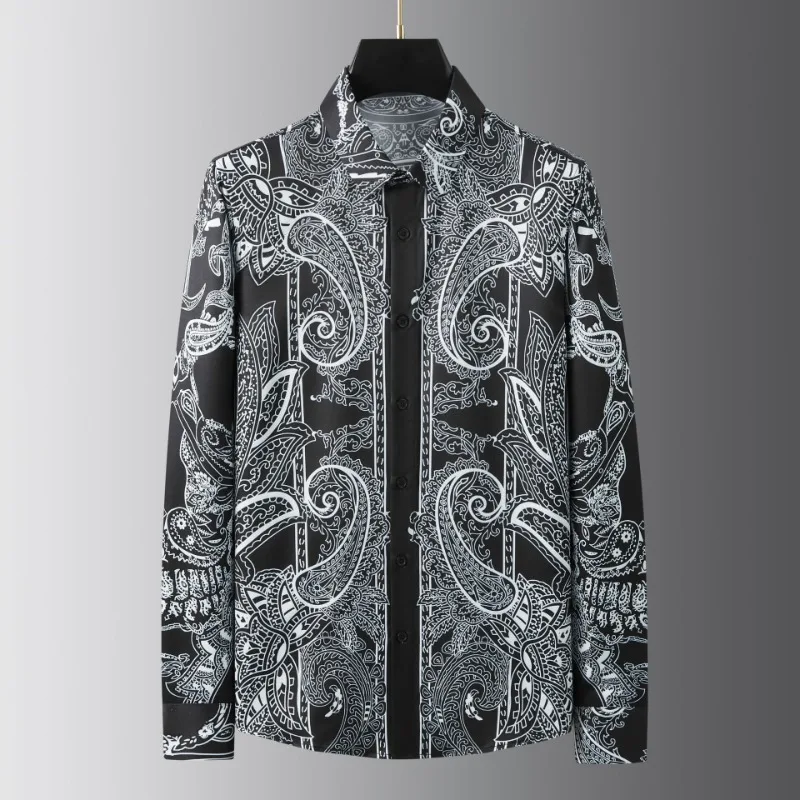 

New Horse Waist Flower Paired High Definition Printed Men's Long sleeved Shirt Fashion Non iron Anti wrinkle Shirt