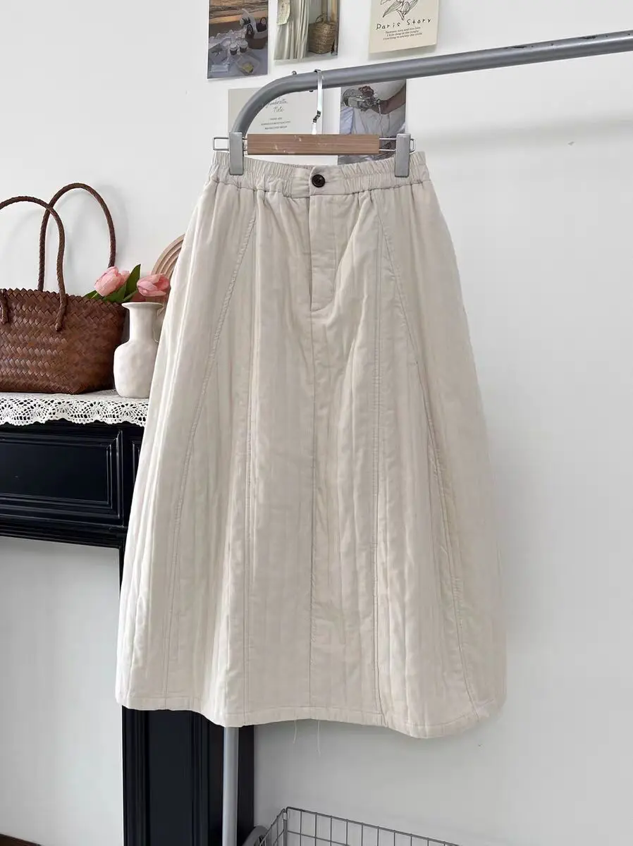 

Ретро японская тонкая вельветовая юбка женская зимняя тонкая хлопковая теплая юбка трапециевидной формы с высокой талией для похудения большая хлопковая юбка...