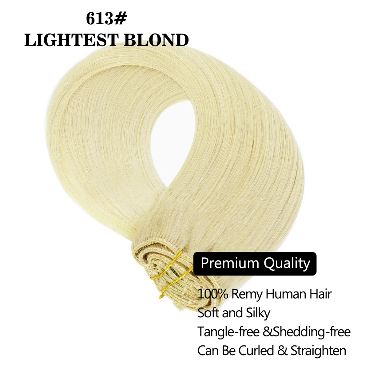 Clips in Hair Extensions Real Human Hair Golden Blonde #613 7pcs Straight Clip ins Remy Hair Extensions Add Hair Length&Volume