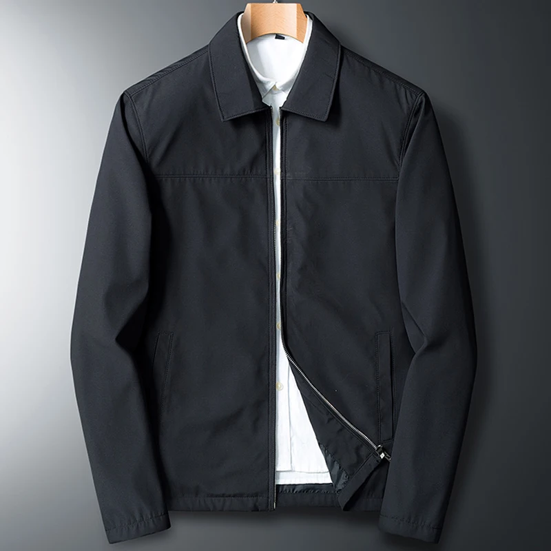 

Classic Business Jacket Men's Windbreaker Black Zipper Jacket Turn-Down Collar Autumn Man Formal Trench Coat Spring Men Clothing
