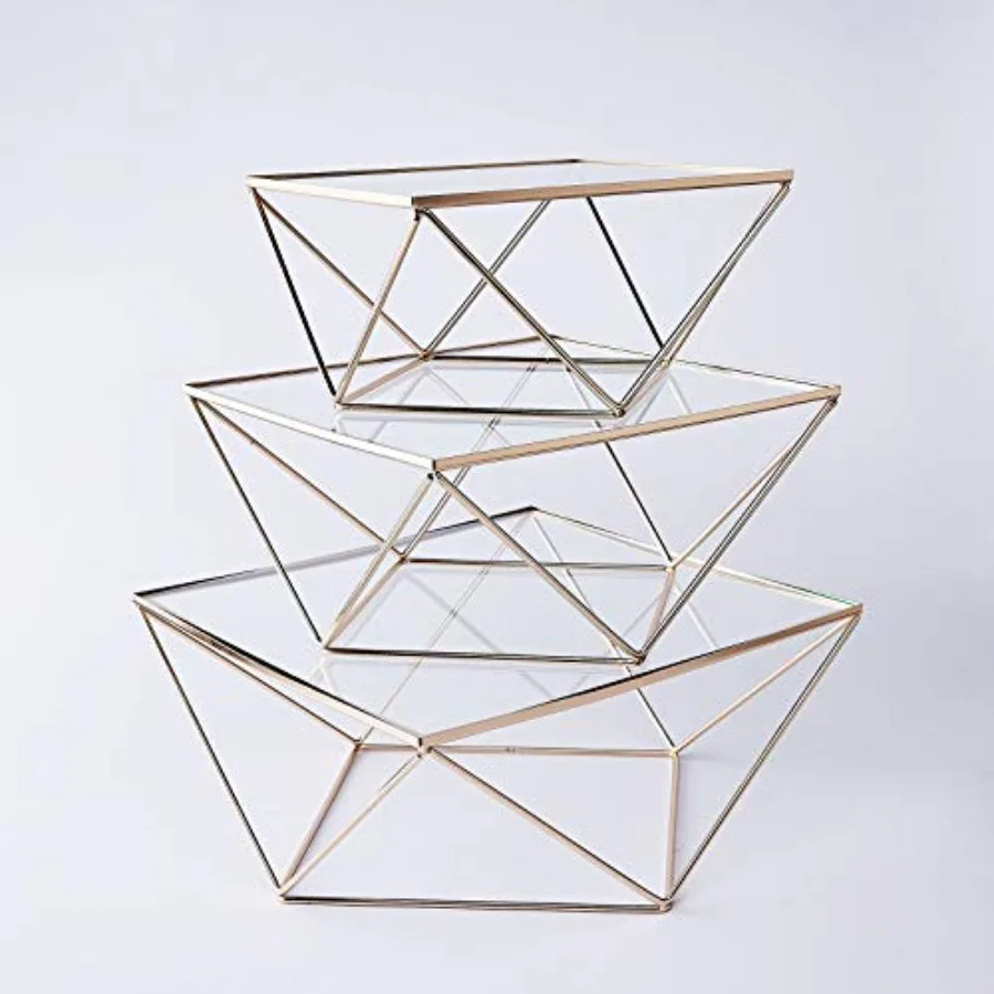 

Металлическая геометрическая подставка для торта, золотая подставка для торта с стеклянной крышкой, золотой набор