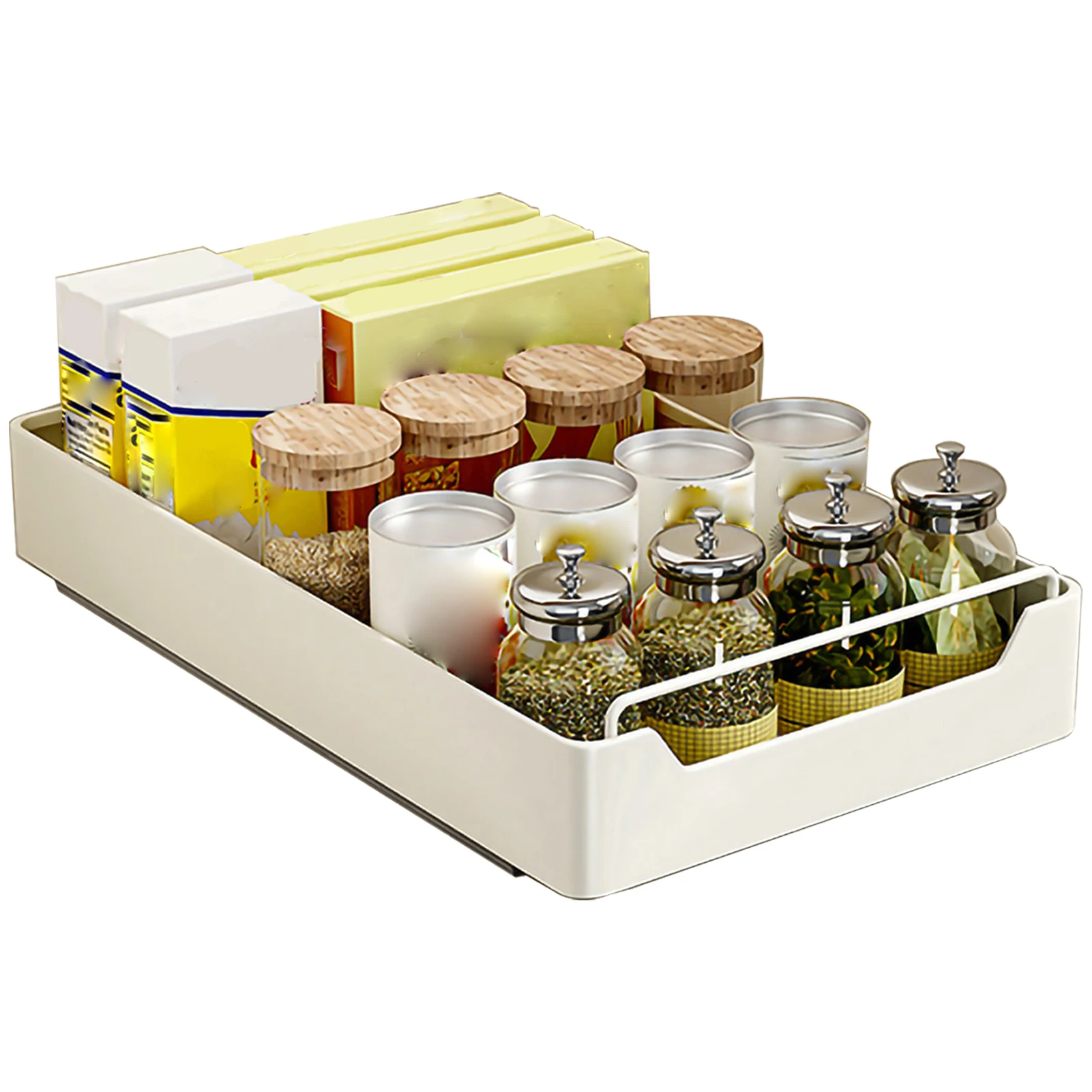 

Under Sink Kitchen Storage Rack Multifunctional Shelf with Slide Rails Pull-Out Kitchen Drawer Type Storage Tray Spice Organizer