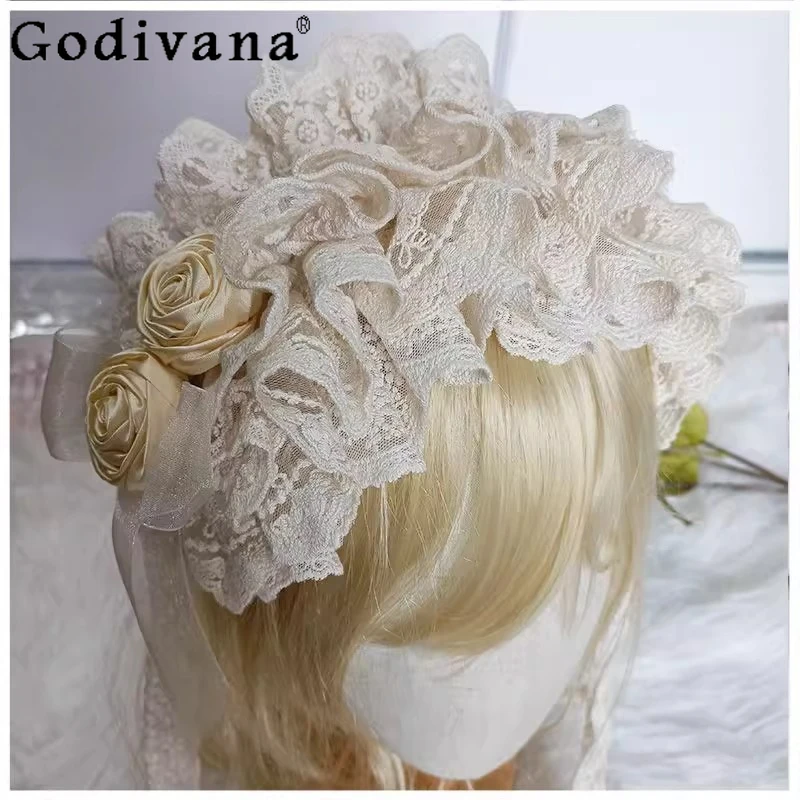 

Lolita Rose Flower Headband for Ladies Doll Style Sweet Cute Lolita Hair Accessory Women's Japanese Style New Headwear