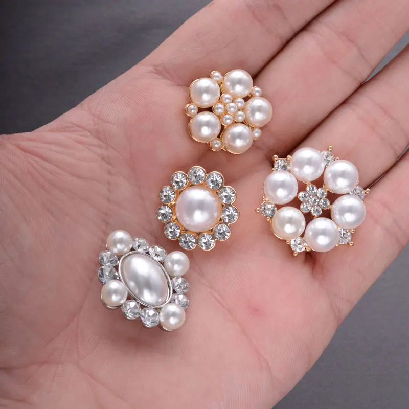 5pcs Luxury Rhinestone Pearl Flower Shirts Buttons Fashion Bridal Wedding Dresses Decorative Buttons Sewing Apparel Accessories