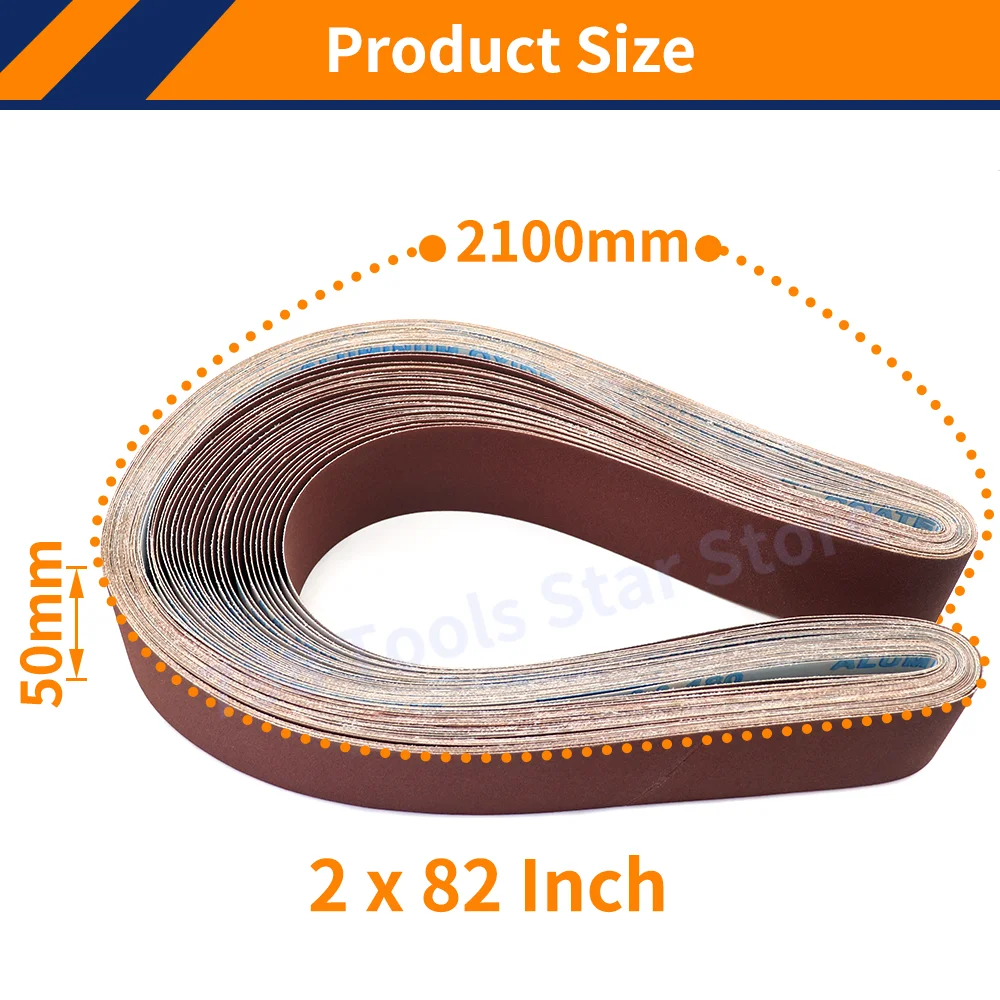 5PCS 2100*50 mm Flexible Aluminum Oxide Sanding Belt TJ135 40-1000 Grits Abrasive Sanding Sheet for Sanding Wood Metal and Paint