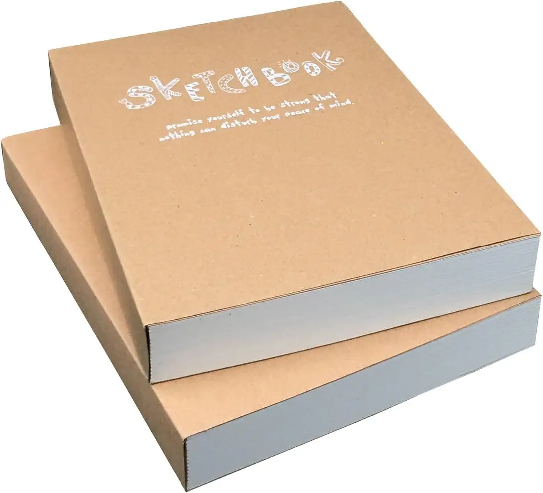 

A5 Kraft Sketchbook Set of 2, 125gsm Thick Paper, 256 Pages, Blank Notebook for Drawing & Sketching