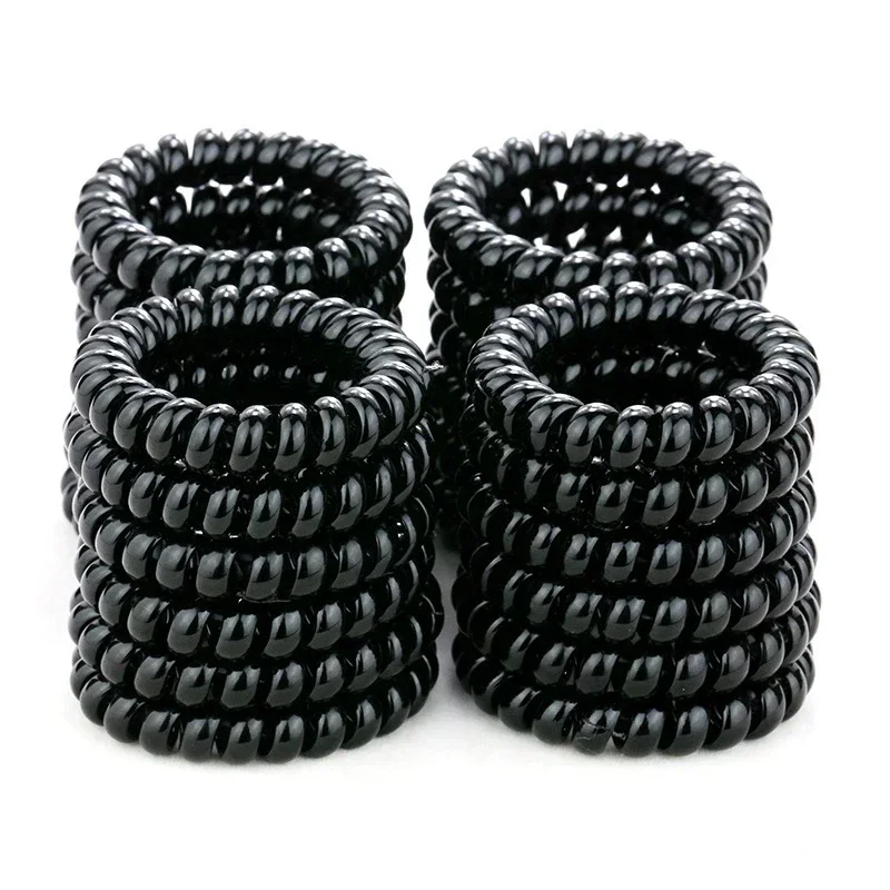 Black Elastic Spiral Hair Ring Ties Women Black Telephone Wire Cord Hair Rubber Bands Headwears Scrunchies Ponytail Holder