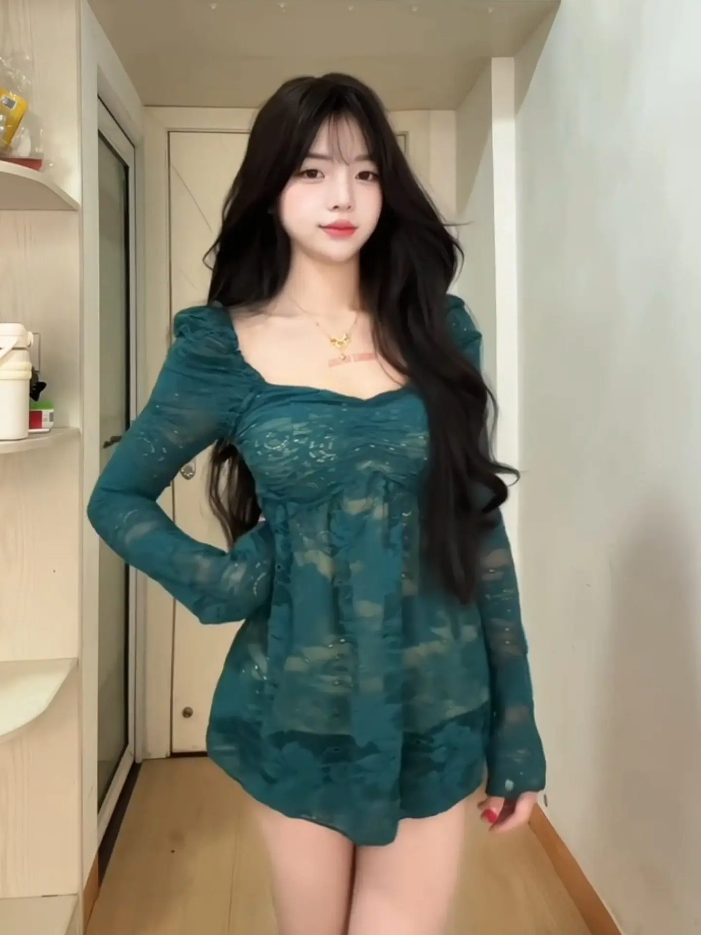 

Корейская элегантная вышитая кружевная блузка с V-образным вырезом для женщин, весна 2026, новая, антивозрастная, модная, из шифона, дышащая