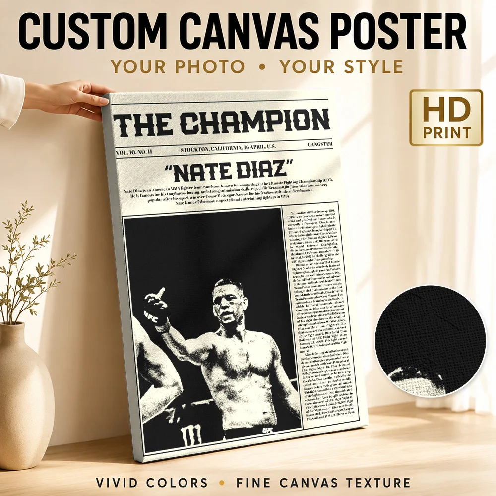 Nate Diaz MMA Champion Canvas Poster Personalized Photo Sports Portrait Wall Art for Bedroom Decor Ready to Hang Gift for Fans