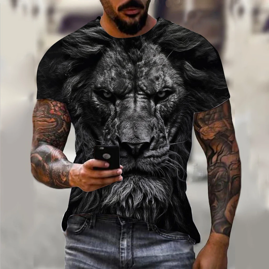 Men\'s T-Shirts Summer Animal Lion Pattern 3D Print Tops Tees Summer Women Streetwear Fashion Oversized T Shirt Men Clothing