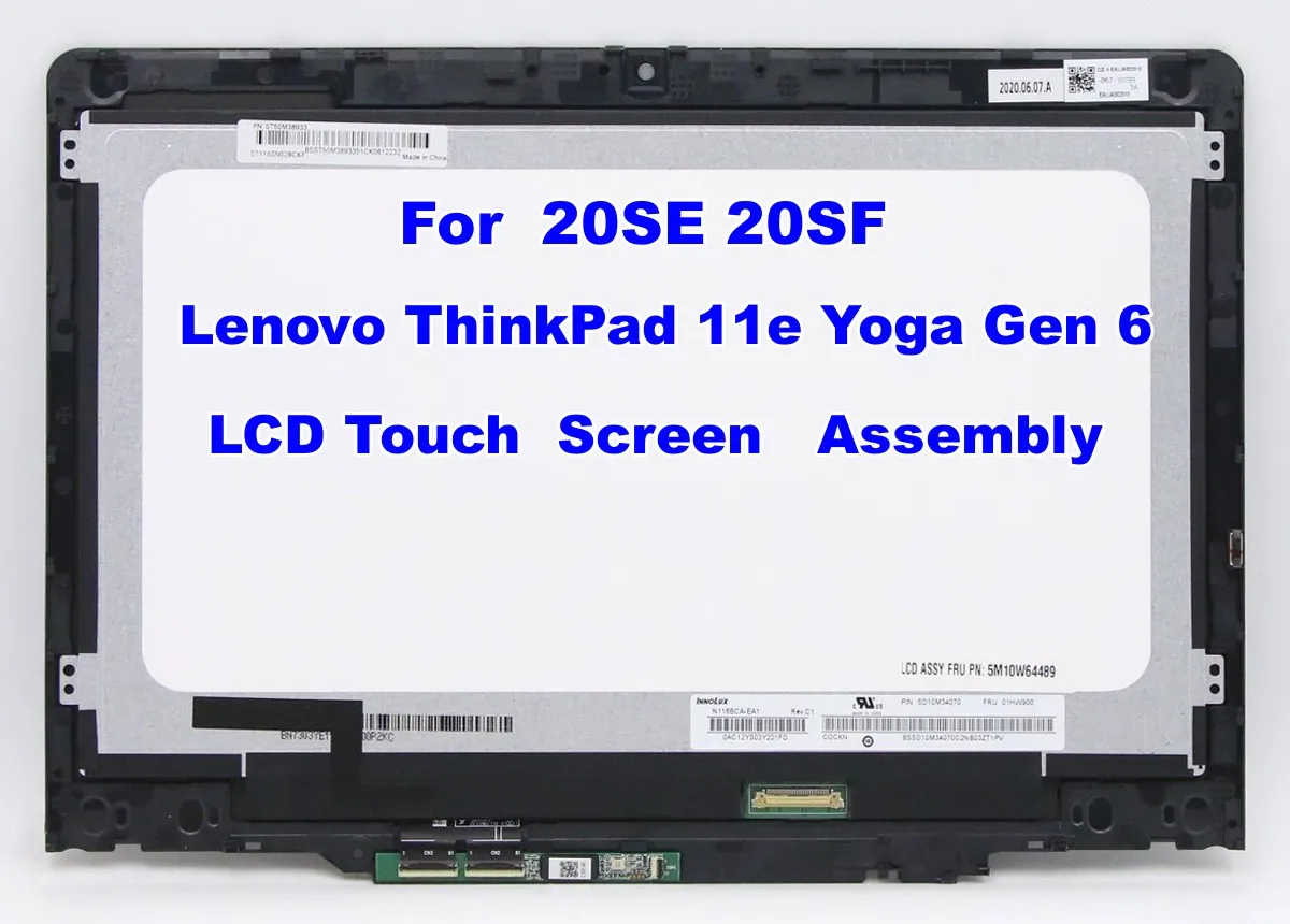 

11.6" LCD Touch Screen Digitizer Assembly For Lenovo ThinkPad 11e Yoga Gen 6 20SE 20SF LED Matrix Display Replacement