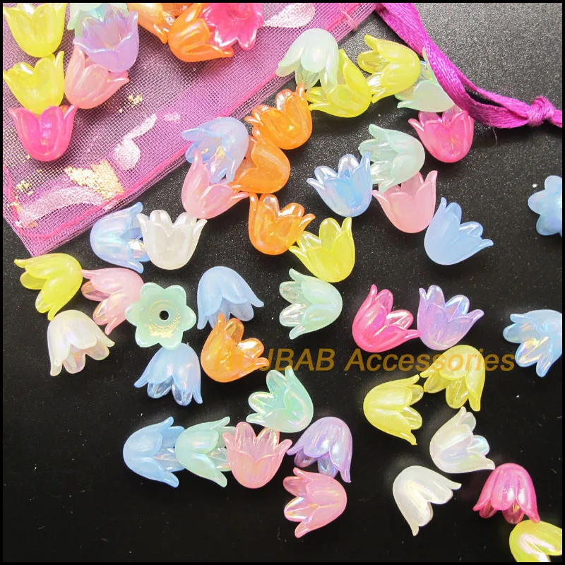 90Pcs Illusory Mixed Orchid Acrylic Flower Bell Plastic Spacer Beads Charms 8x10mm