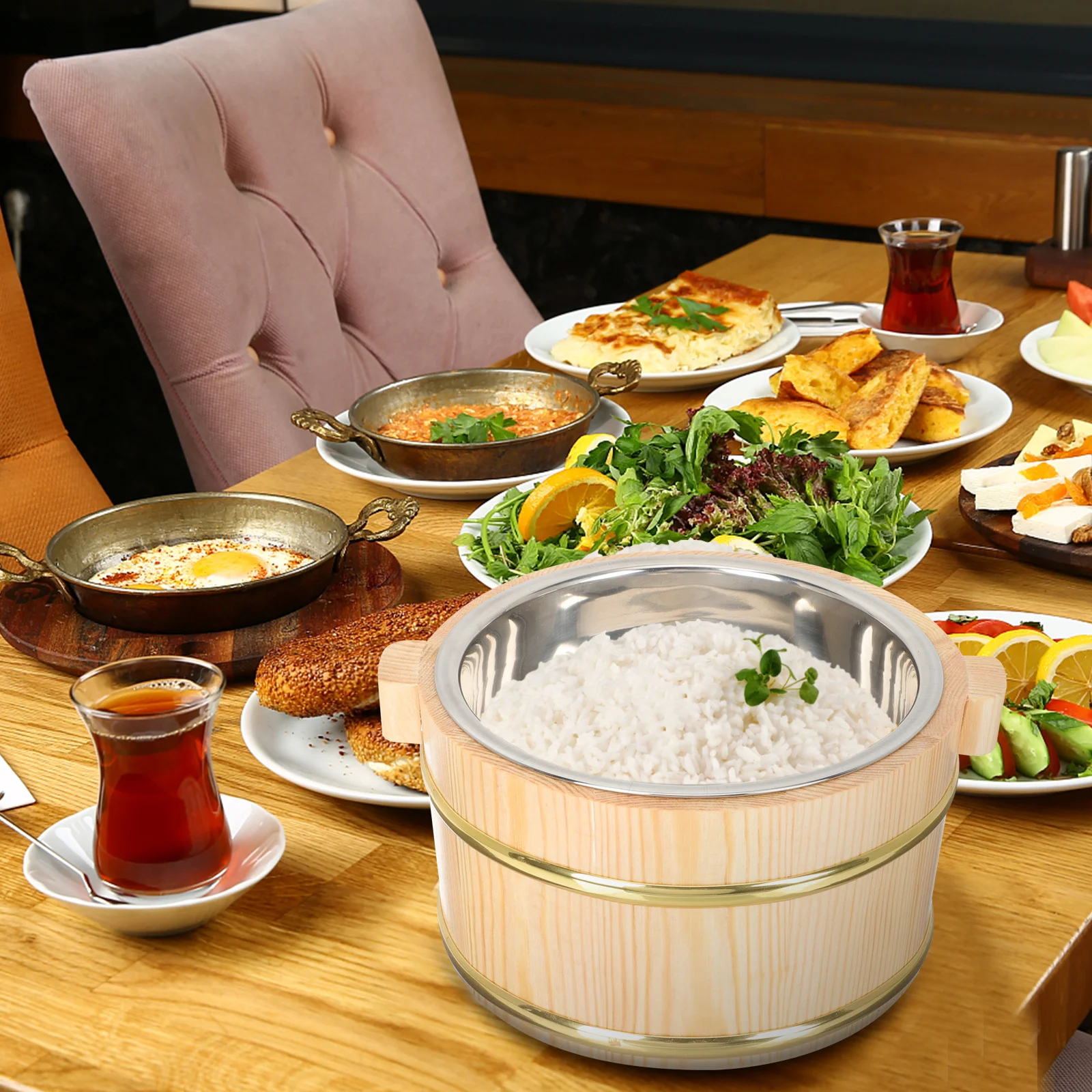 Food Storage Bucket Wooden Sushi Rice Barrel for Cooking Mixing Serving Compact Design Kitchen Dining Utility Container