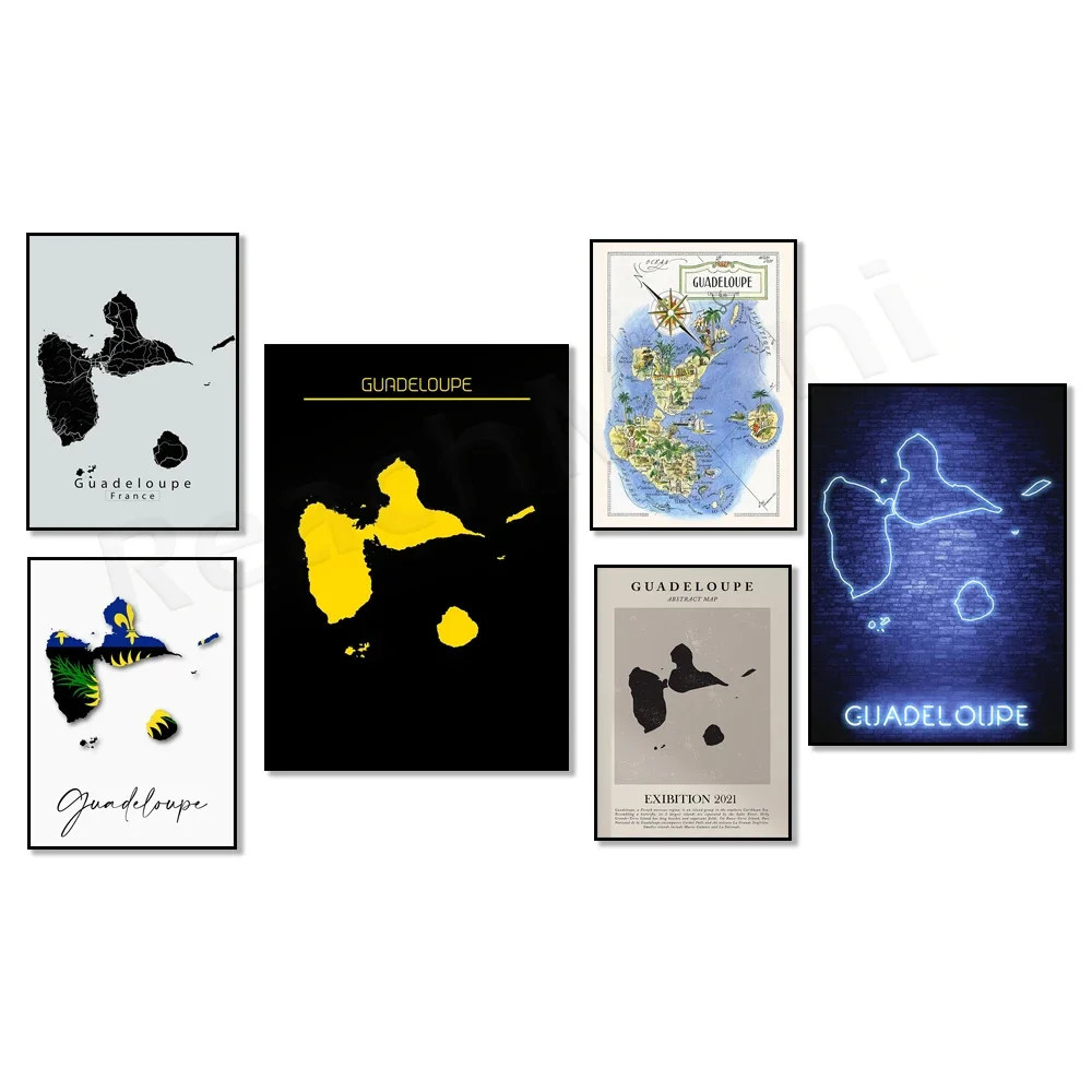 

Fun map of Guadeloupe in the Caribbean Sea, illustration, Guadeloupe map sign, Guadeloupe map vintage abstract wall art poster