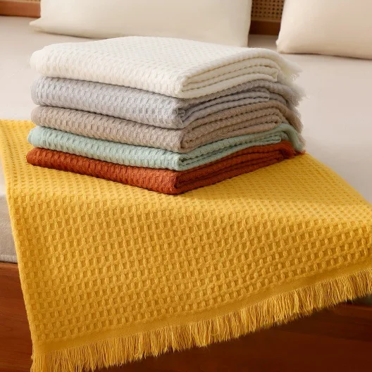 

Einfarbige Minimalistischen Stricksofa-Decke, Nordischer Stil Waffelplüschdecke Für Das Zuhause, Gestrickte Decke Für Das Sofa.