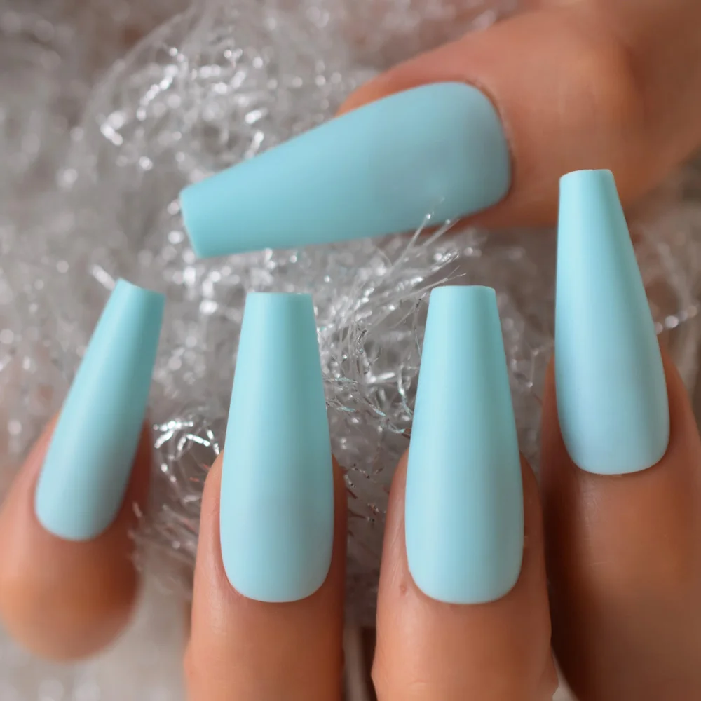 Light Green Coffin Matte Press On Nails Extremely Long Salon Quantity Nail Art Tips Frosted Fashion Tip for Fingers