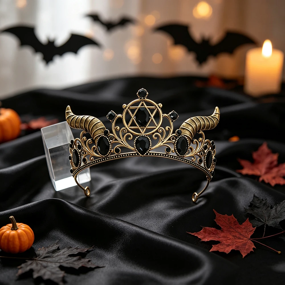 Queen Accessories - Gotische Demonenhoorn Kroon Tiara Antiek Gouden