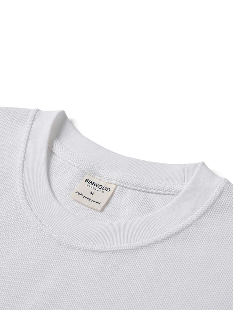 SIMWOOD 2025 Summer Super Loose  300gsm Breathable Pique Fabric T-shirts Men Plus Size Tops image 5