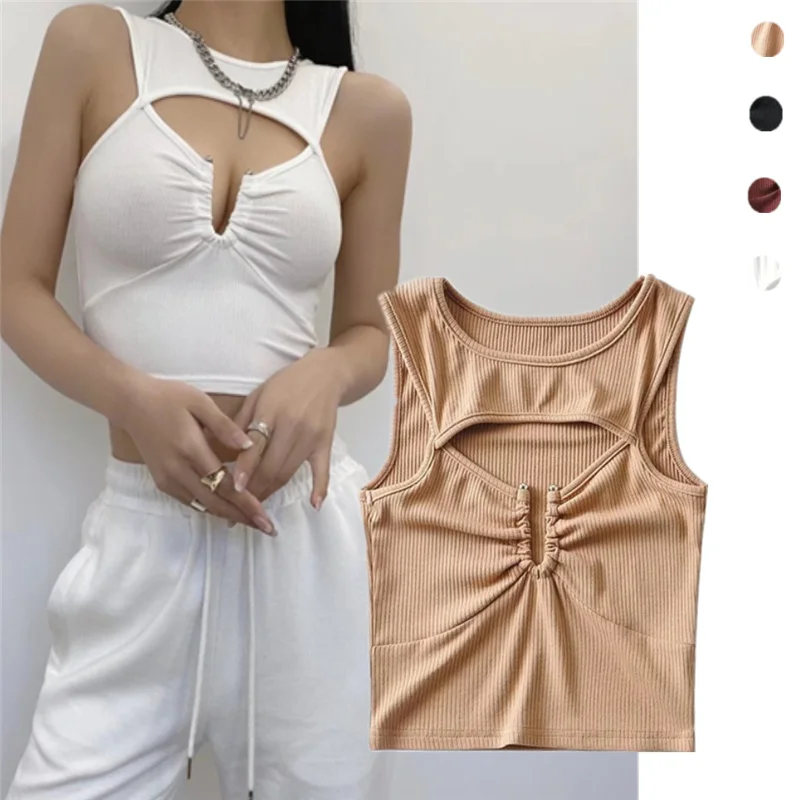 

Sexy Hollow out Crop Top Women's Summer Street Sle Color Slimming ort Vest Design Sensual Trendy Outerwear