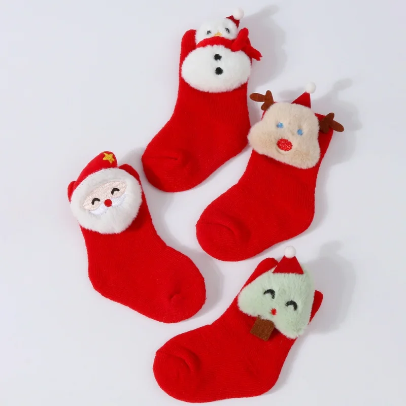 Cute Cartoon Baby Socks for Boy Girl Winter Soft Cotton Anti Slip Infant Socks Baby Christmas Socks Xmas Wear Newborn Gifts 0-1Y