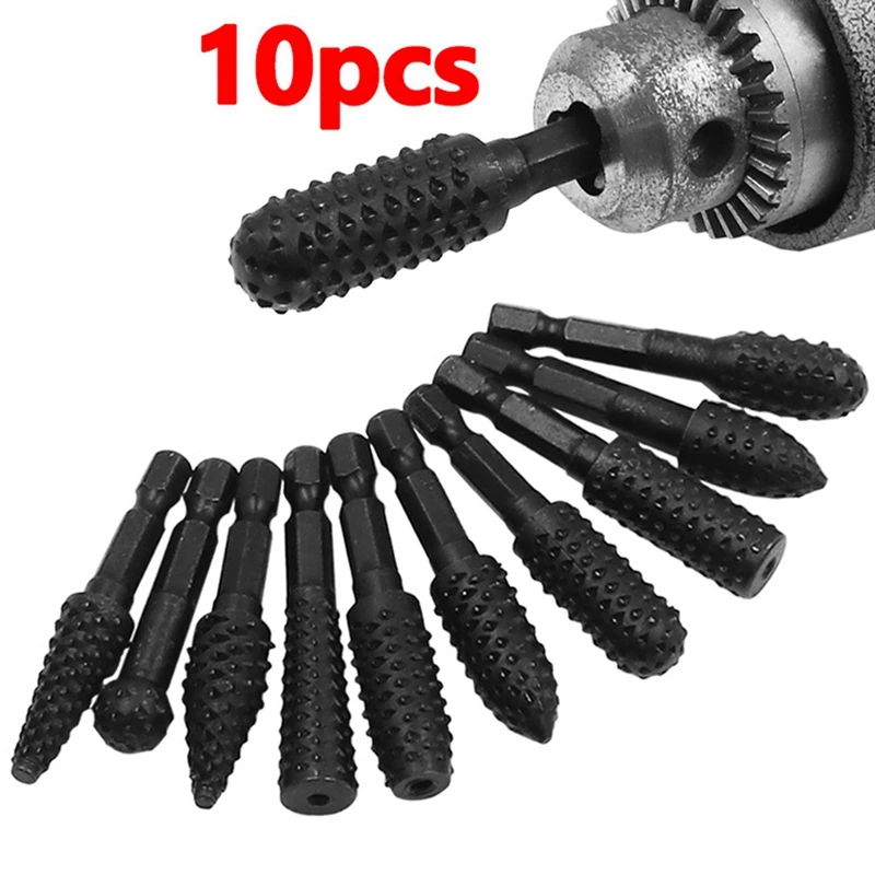 10Pcs Rotary Rasp File Set 1/4 Inch Hex Shank Rotary Burrs For Wood Carving Durable Easy Install