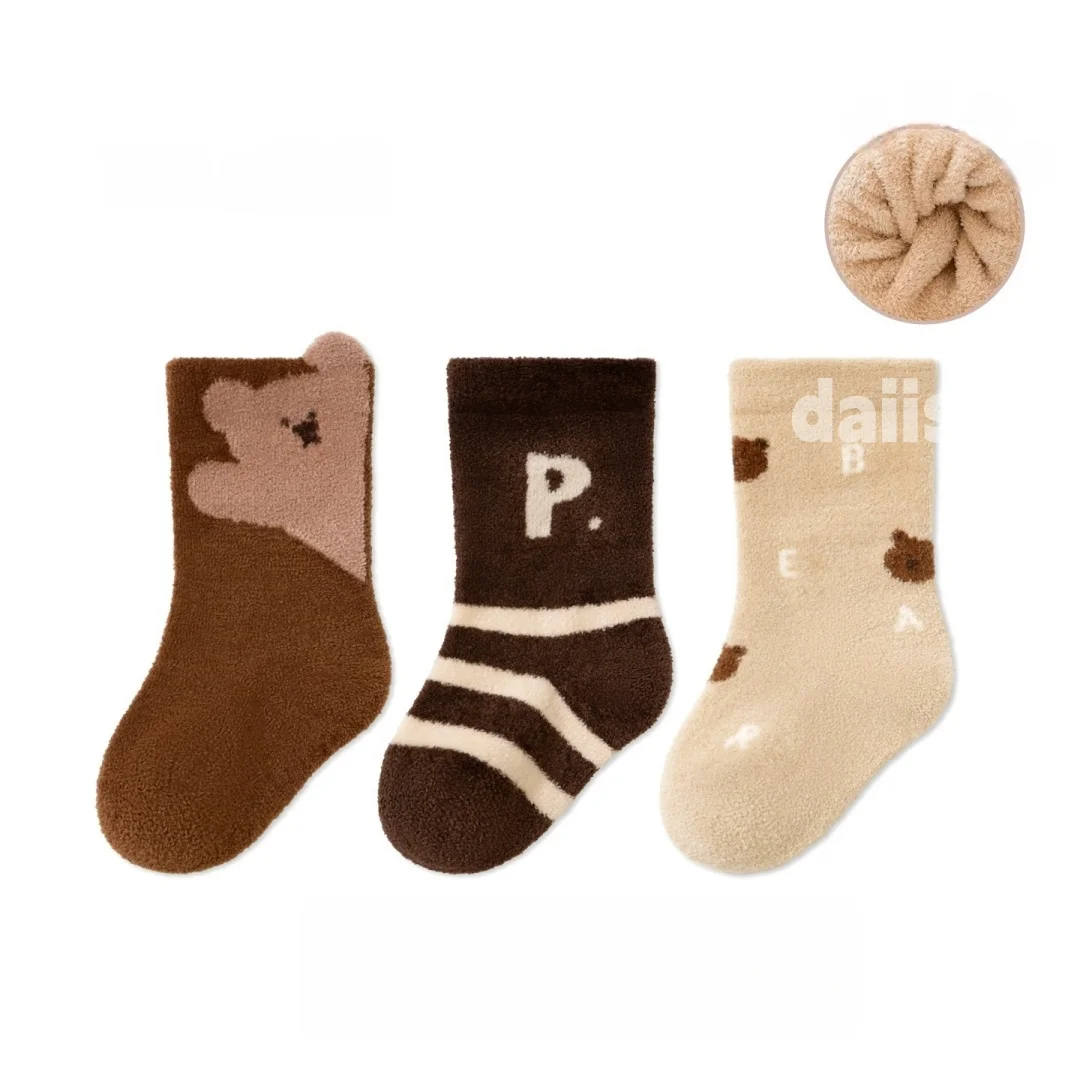 

3 Pairs Children Winter Socks Cotton Thick Keep Warm Terry-loop Hosiery for 0-5 Years Baby Boys and Girls Kids Winter Socks