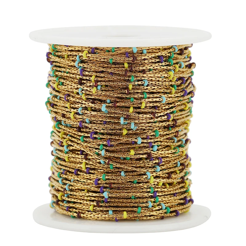 2 Meters 1mm Stainless Steel Colorful Enamel Clip Beads Thin Chain for DIY Bracelets Earrings Necklace Jewelry Making Supplies