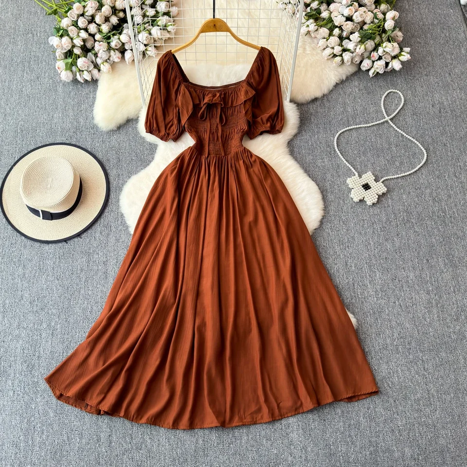 Chic Elegant Square Collar Maxi Dress Women Solid Short Puff Sleeve Dresses 2026 Korean Fashion Vintage Ruffle Vestidos - AliExpress Chic Elegant Square Collar Maxi Dress Women Solid Short Puff Sleeve Dresses 2026 Korean Fashion Vintage Ruffle Vestidos - AliExpress