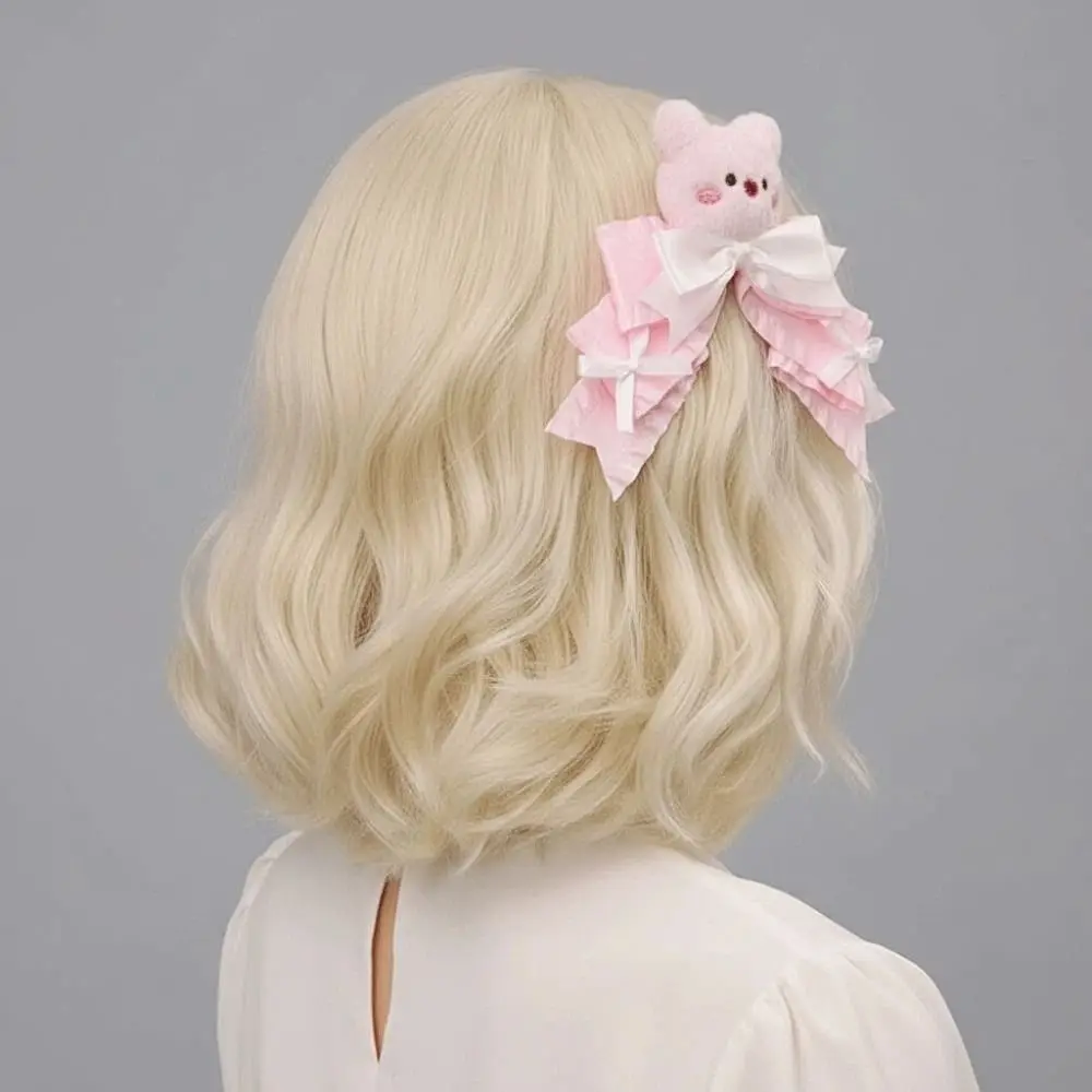 

Пара заколок для волос в стиле Y2K Лолита, с мультяшными животными, плюшевые, с атласным бантом, ручной работы, в цвете «допамин», для девочек и женщин