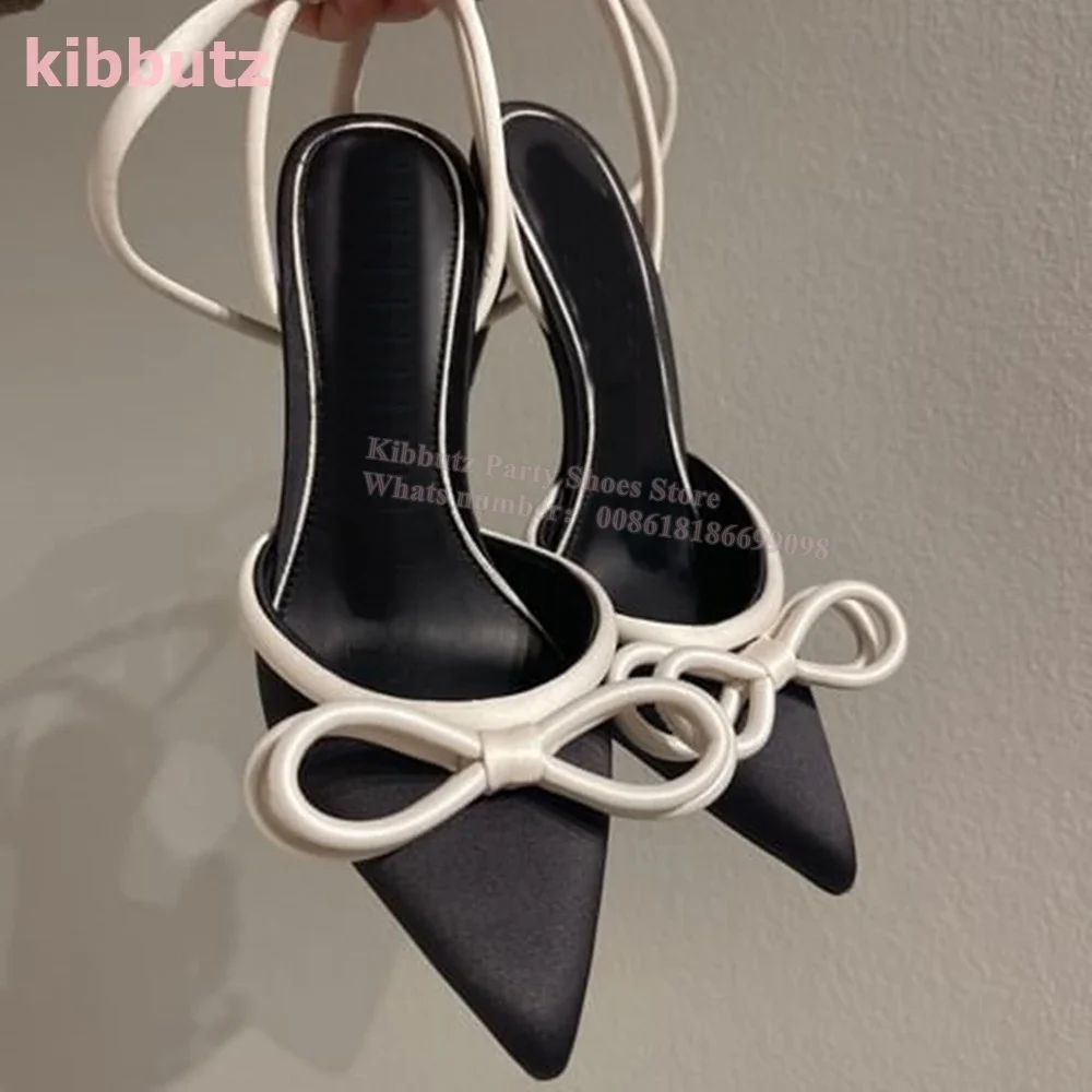 

Satin Butterfly Bows Pumps Mixed Color Pointed Toe Thin High Heels Ankle Strap Fashion Elegant Party Dress Sexy Women Shoes New