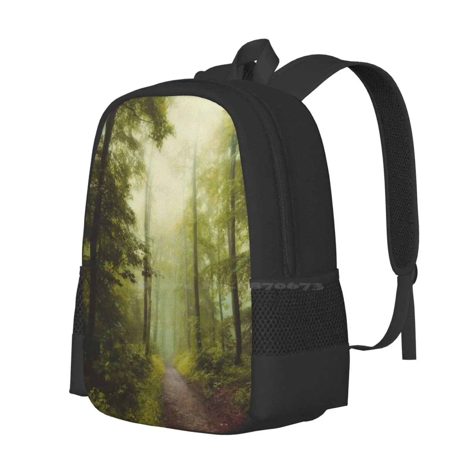 Long Forest Walk Pattern Design Laptop Travel School Bags Mystical Trees Adventure Nature Foggy Forest Hiking Woods Wanderlust