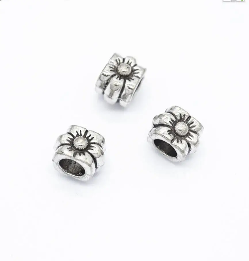 10pcs Flower Beads For DIY Jewelry Making Jewelry Finding Antique Silver Color 9*7*8mm hole 4mm F0838