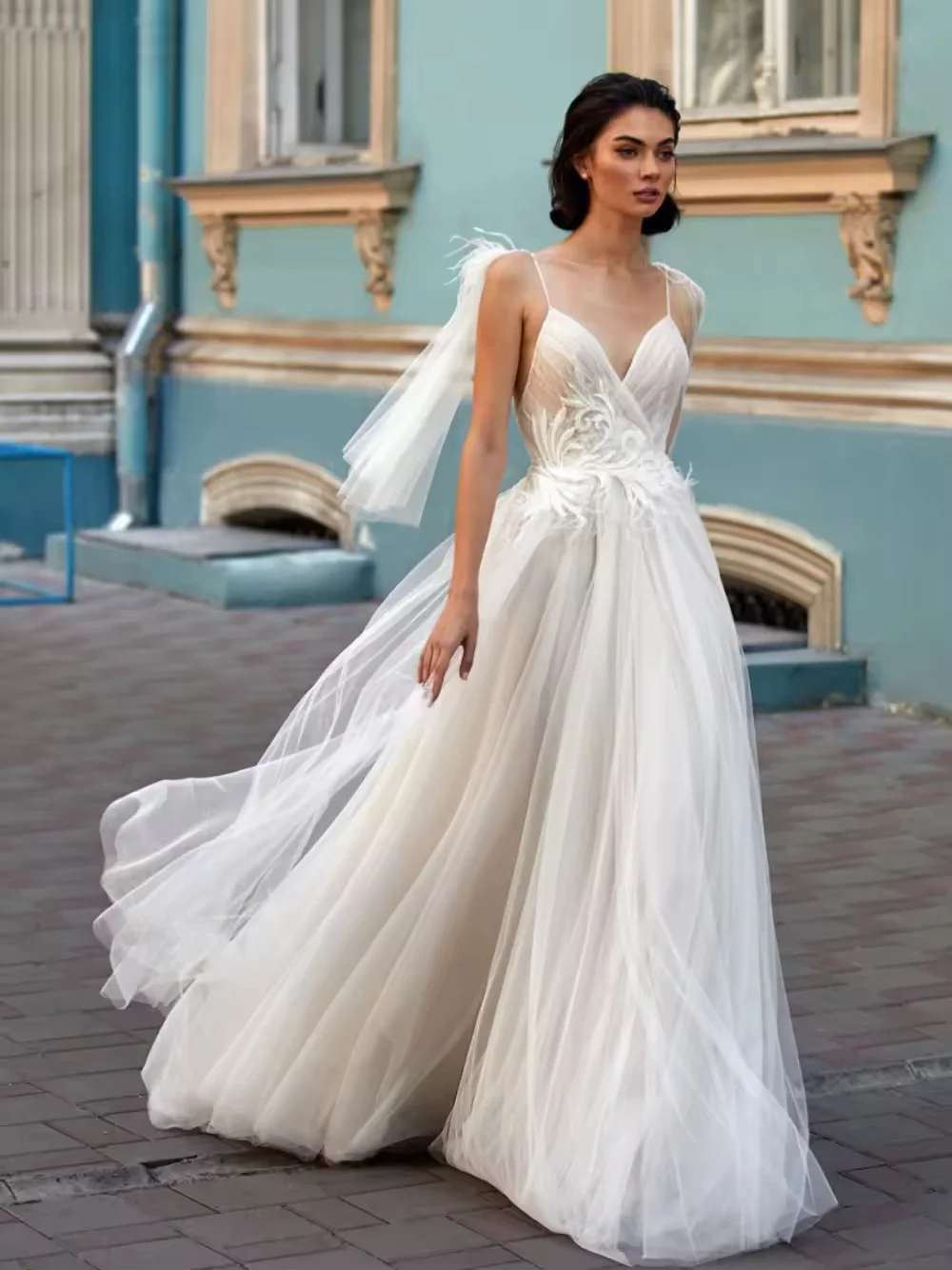 

Shiny Beads Appliques Bride Robe Sexy Deep V-neck Backless Wedding Dress 2024 Vintage A-line Long Bridal Gown Robe De Mariée