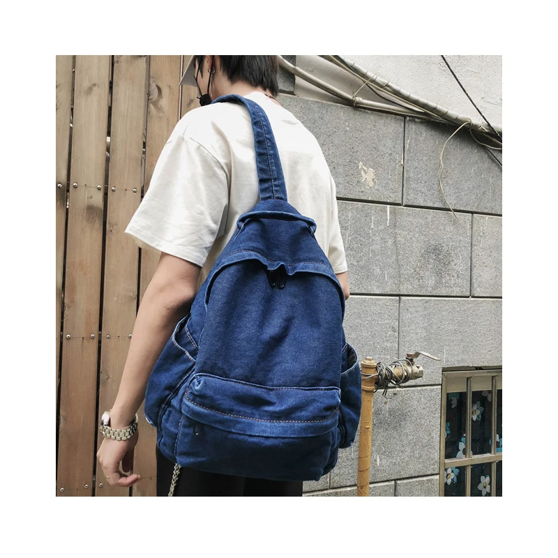 

Denim Backpack Cowboy Children's Bag Denim Korean Version Shoulder Bags Teenager Girl College Student School For Men Rucksack