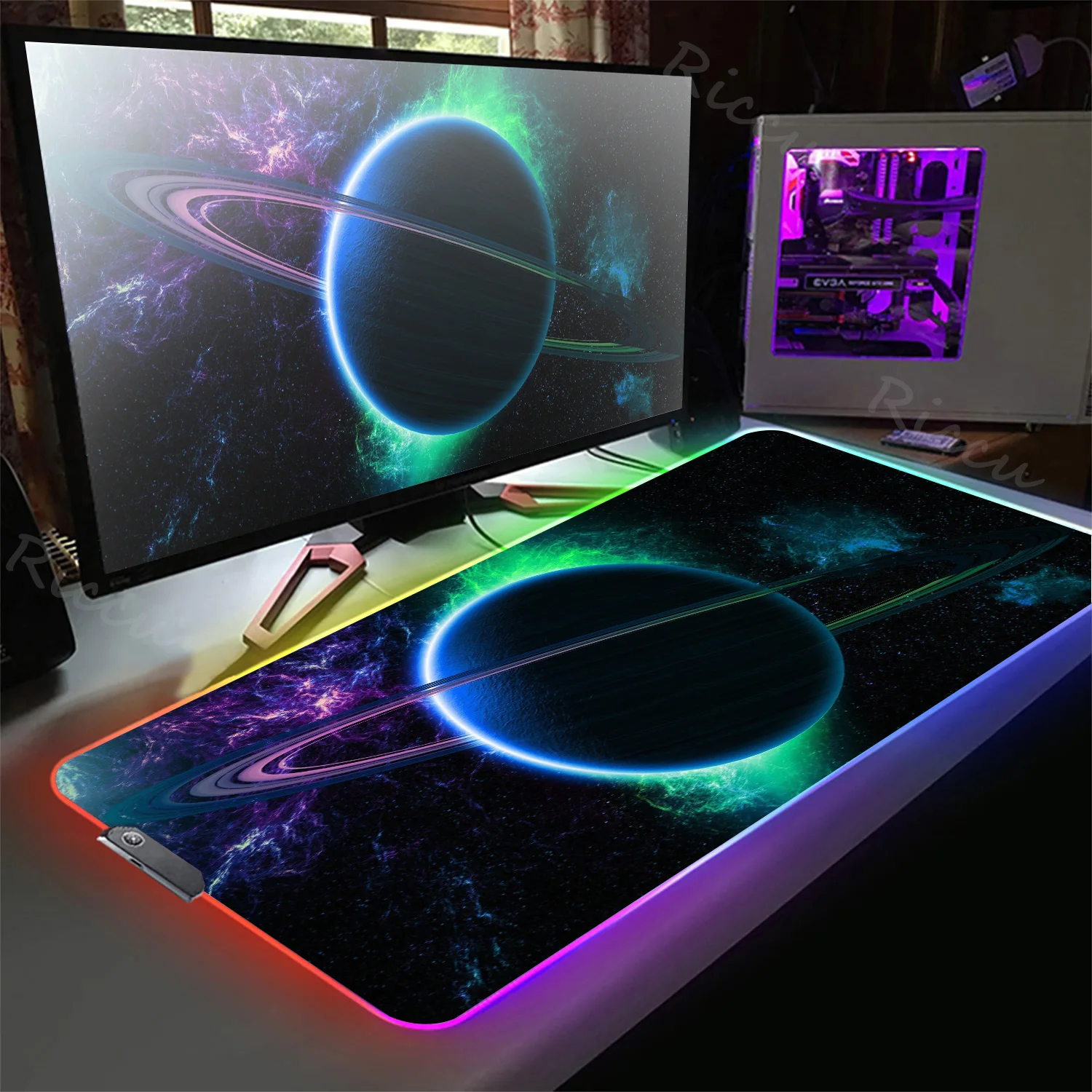 

RGB Galaxy Milky Way Mouse Pad Kawaii Gaming Accessories LED PC Gamer Completo Computer Varmilo Keyboard Desk Mat Mousepad