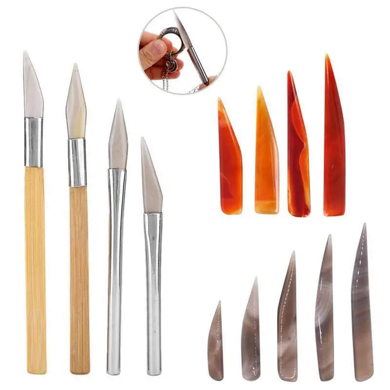 

1-6 шт. агатовый нож, агатовый полировальный нож, край ножа с бамбуковой ручкой, инструменты для изготовления ювелирных изделий, различные характеристики