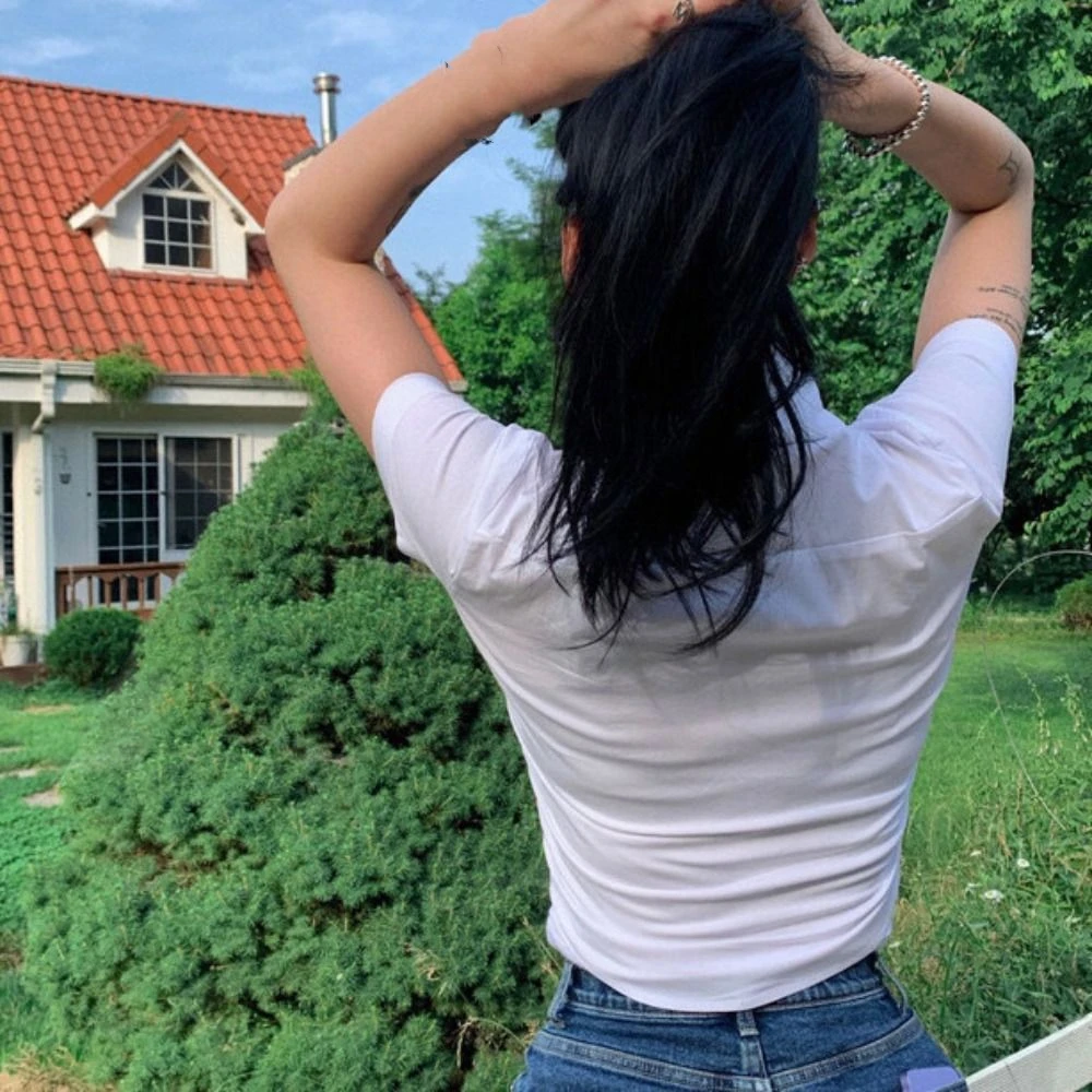 Рубашки с короткими рукавами в корейском стиле и v-образным вырезом с карманами на пуговицах, тонкая блузка, женский укороченный топ Y2K, милые женские рубашки для девочек