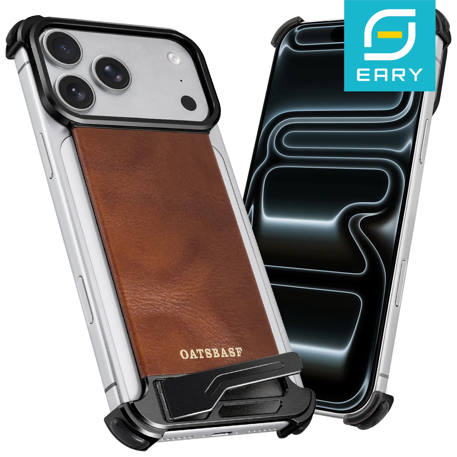 

Eary Leather Phone Case for iPhone 17 16 Pro Max Air With Hidden Stand Frameless Shell for MagSafe Wireless Charging Phone Cover