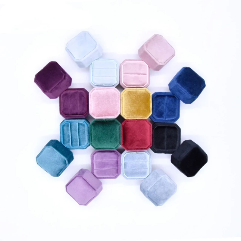 Octagonal Velvet Ring Box Single Double Three Slot Wedding Engagement Ring Box Earring Storage Box Elegant Retro