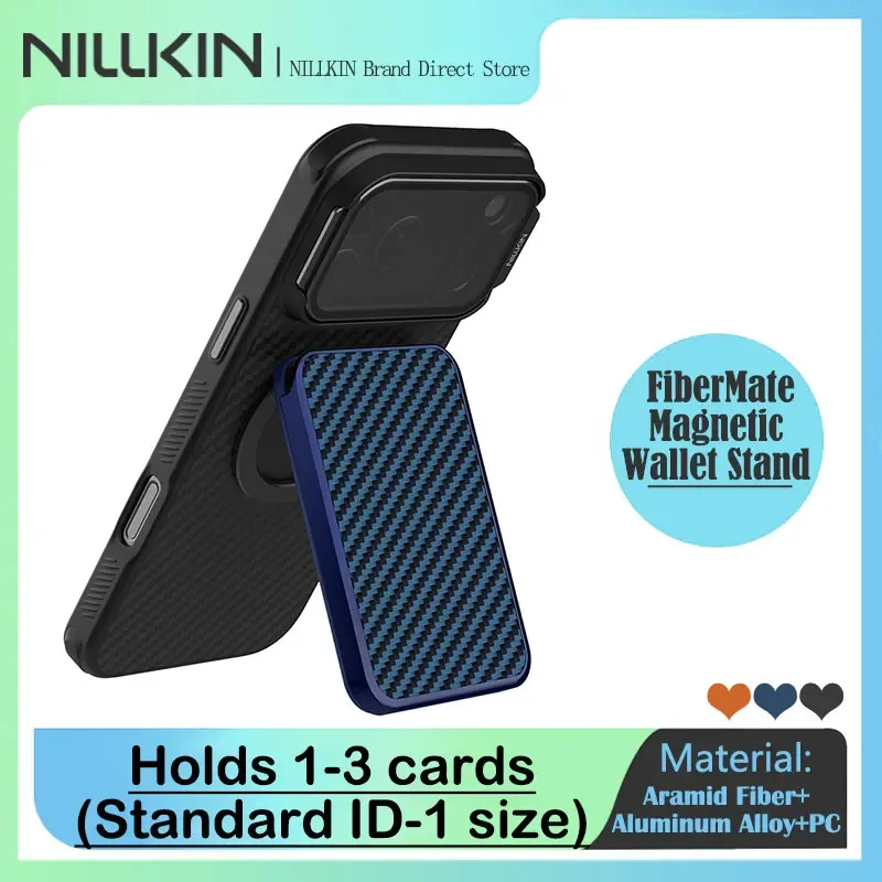 

NILLKIN FiberMate Magnetic Wallet Stand Aramid Fiber RFID Blocking 3 Card Slots Stepless Angle Adjustable Phone Wallet Kickstand
