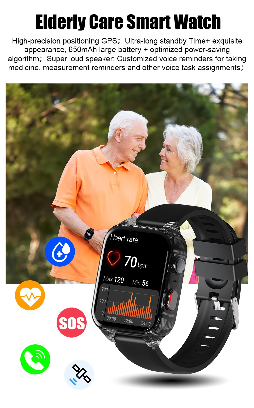 Fall Detective Medicine Reminder Fall Down Senor Adjustable Sensitivity Alert System SOS Alert SmartWatch For Elder